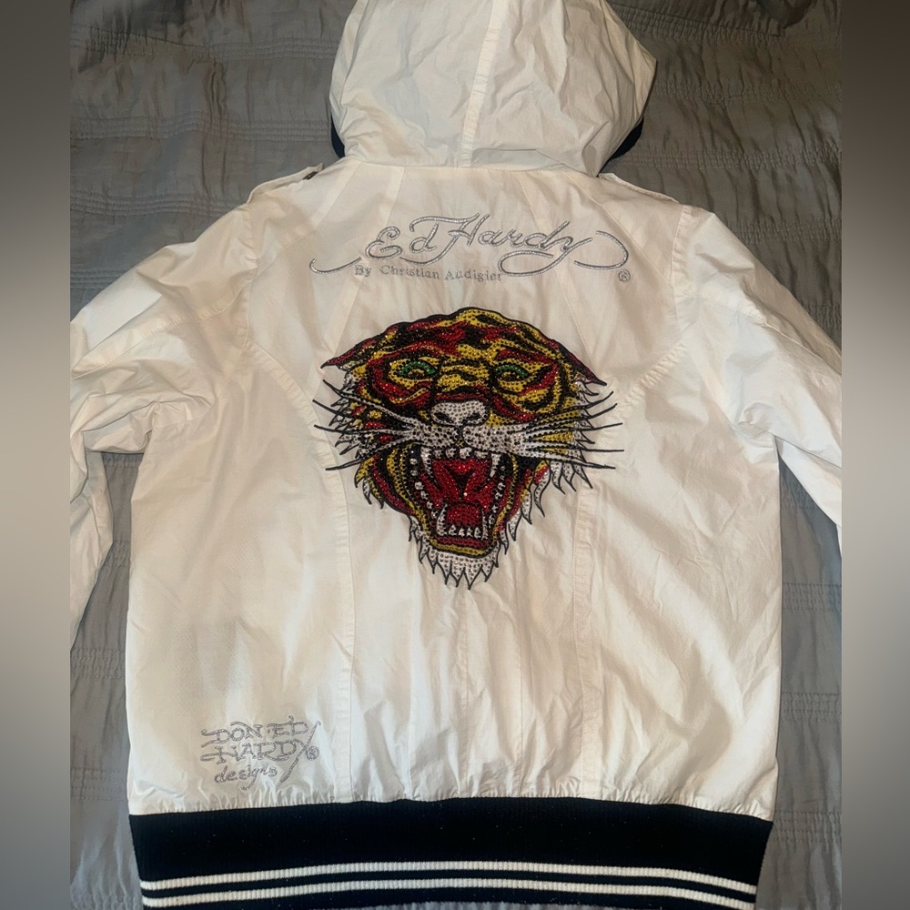 Ed Hardy Women's Jacket Vintage Rhinestone Tiger